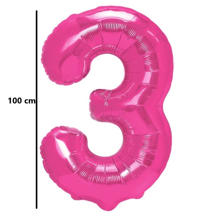 Balon din Folie Metalizata, , Figurina Cifra, Model 3, Tema Aniversare 100 cm, Ambalaj Individual, Pai Inclus, Umflare cu Aer sau Heliu, Roz - imagine 2
