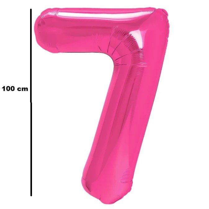 Balon din Folie Metalizata, , Figurina Cifra, Model 7, Tema Aniversare 100 cm, Ambalaj Individual, Pai Inclus, Umflare cu Aer sau Heliu, Roz - imagine 2