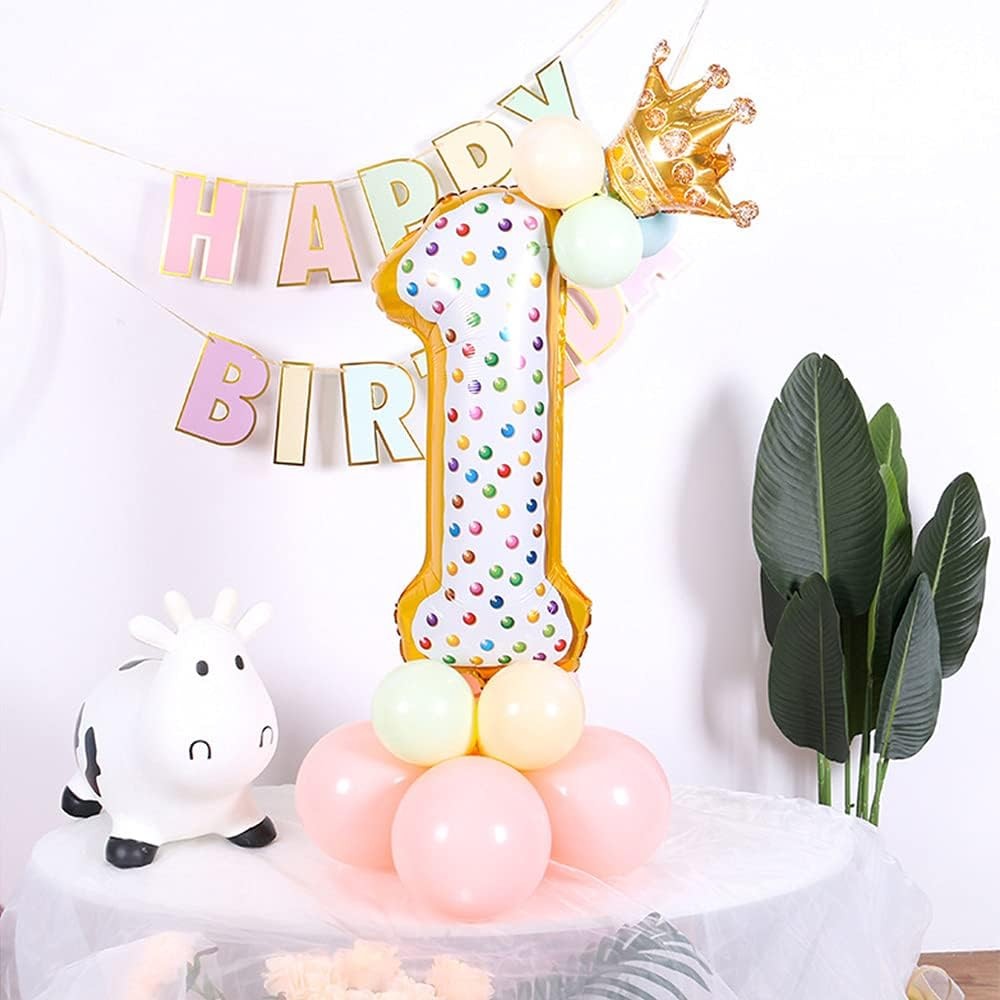 Balon din Folie Metalizata , Figurina Cifra, Model Candy, Tema Aniversare 100 cm, Ambalaj Individual, Pai inclus, Umflare cu Aer sau Heliu, Multicolor, Cifra 1 - imagine 3