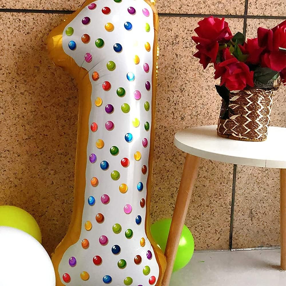 Balon din Folie Metalizata , Figurina Cifra, Model Candy, Tema Aniversare 100 cm, Ambalaj Individual, Pai inclus, Umflare cu Aer sau Heliu, Multicolor, Cifra 1 - imagine 4