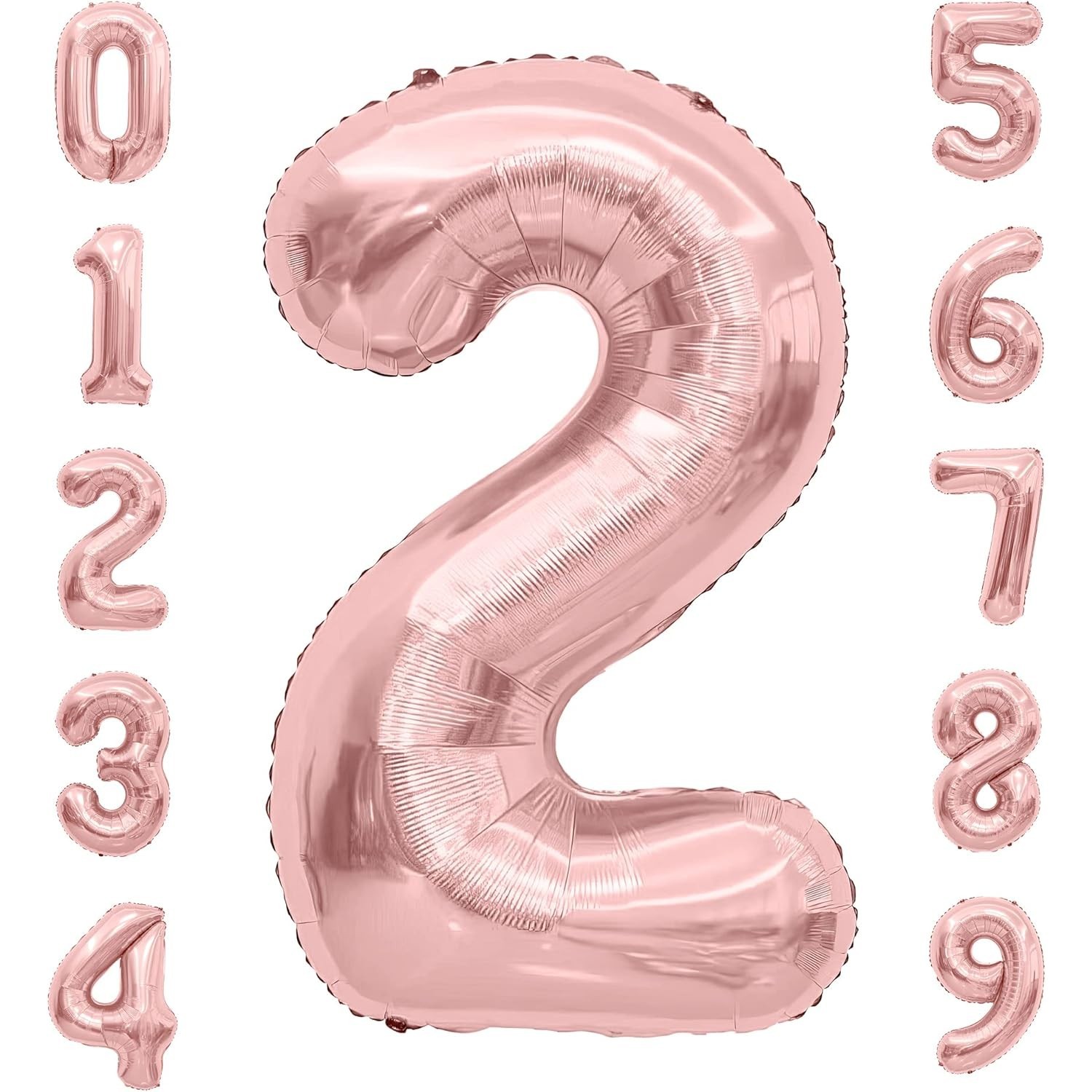 Balon din Folie Metalizata , Figurina Cifra, Tema Aniversare 100 cm, Ambalaj Individual, Pai inclus, Umflare cu Aer sau Heliu, Coral, Rose, Cifra 2 - imagine 3