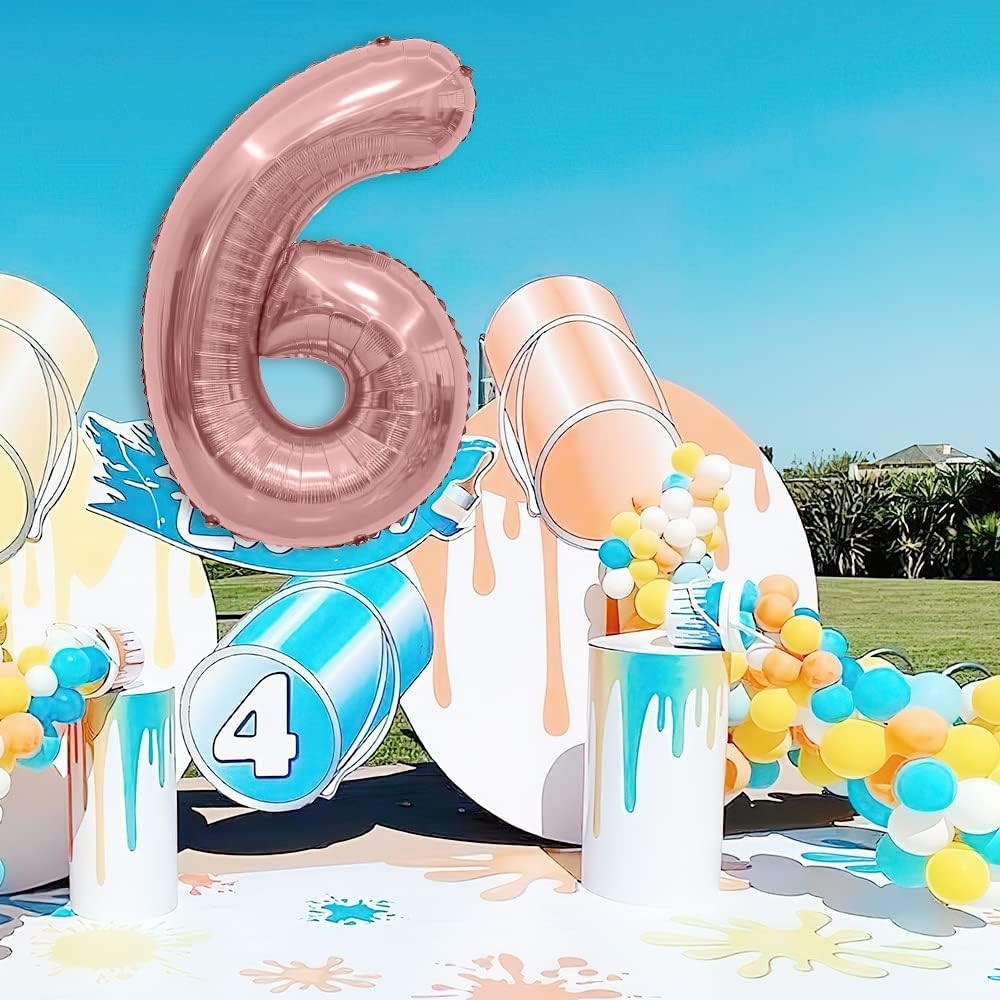 Balon din Folie Metalizata , Figurina Cifra, Tema Aniversare 100 cm, Ambalaj Individual, Pai inclus, Umflare cu Aer sau Heliu, Coral, Rose, Cifra 6 - imagine 3