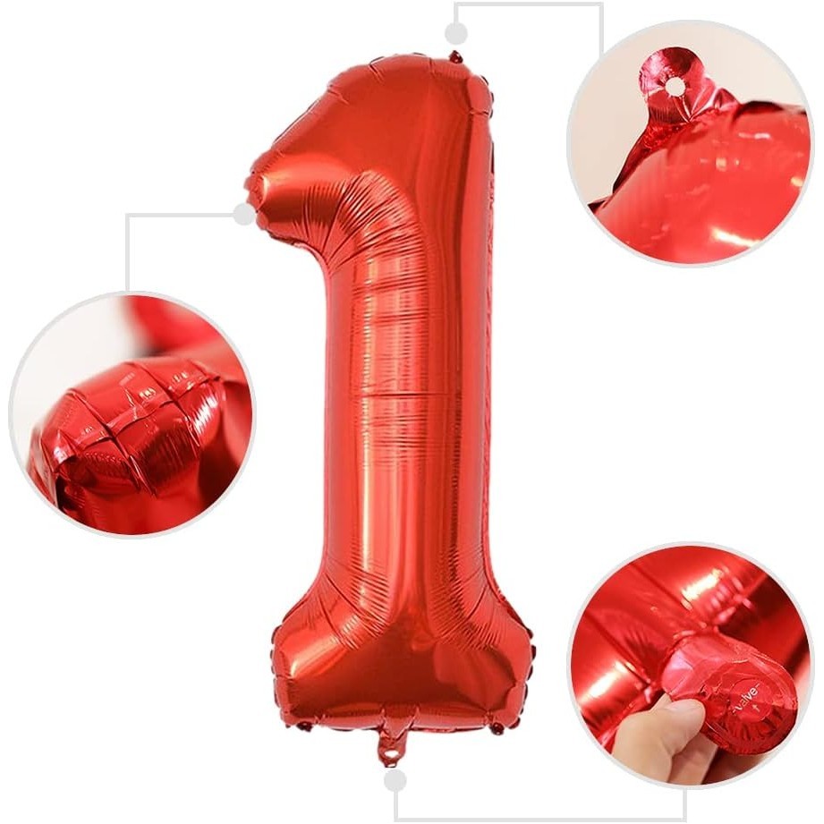 Balon din Folie Metalizata , Figurina Cifra, Tema Aniversare 100 cm, Ambalaj Individual, Pai inclus, Umflare cu Aer sau Heliu, Rosu, Cifra 1 - imagine 2