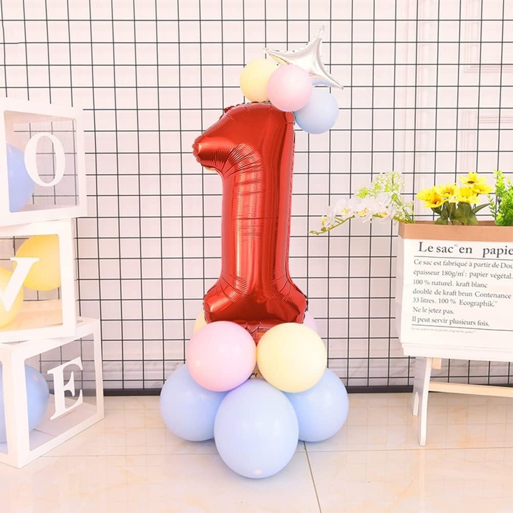 Balon din Folie Metalizata , Figurina Cifra, Tema Aniversare 100 cm, Ambalaj Individual, Pai inclus, Umflare cu Aer sau Heliu, Rosu, Cifra 1 - imagine 4