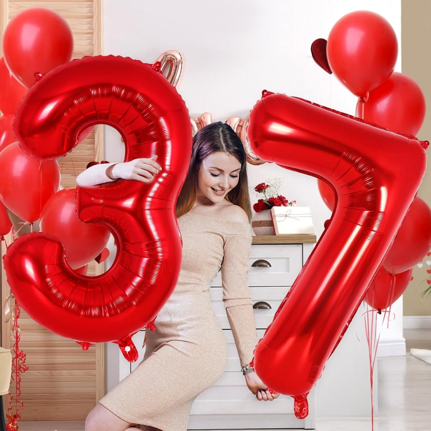 Balon din Folie Metalizata , Figurina Cifra, Tema Aniversare 100 cm, Ambalaj Individual, Pai inclus, Umflare cu Aer sau Heliu, Rosu, Cifra 3 - imagine 2