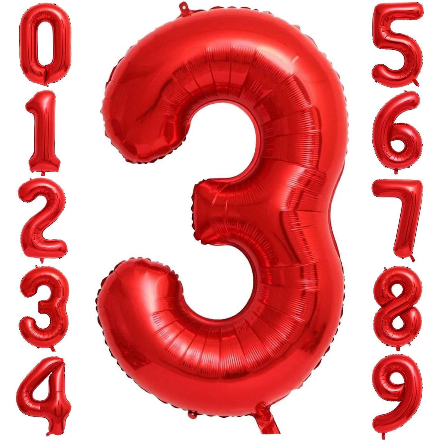 Balon din Folie Metalizata , Figurina Cifra, Tema Aniversare 100 cm, Ambalaj Individual, Pai inclus, Umflare cu Aer sau Heliu, Rosu, Cifra 3 - imagine 4