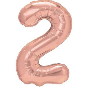 Balon din Folie Metalizata , Figurina Cifra, Tema Aniversare 100 cm, Ambalaj Individual, Pai inclus, Umflare cu Aer sau Heliu, Coral, Rose, Cifra 2