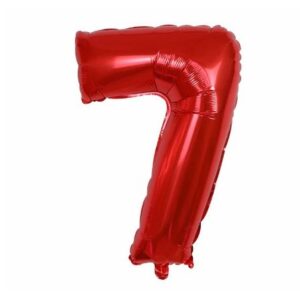 Balon din Folie Metalizata , Figurina Cifra, Tema Aniversare 100 cm, Ambalaj Individual, Pai inclus, Umflare cu Aer sau Heliu, Rosu, Cifra 7