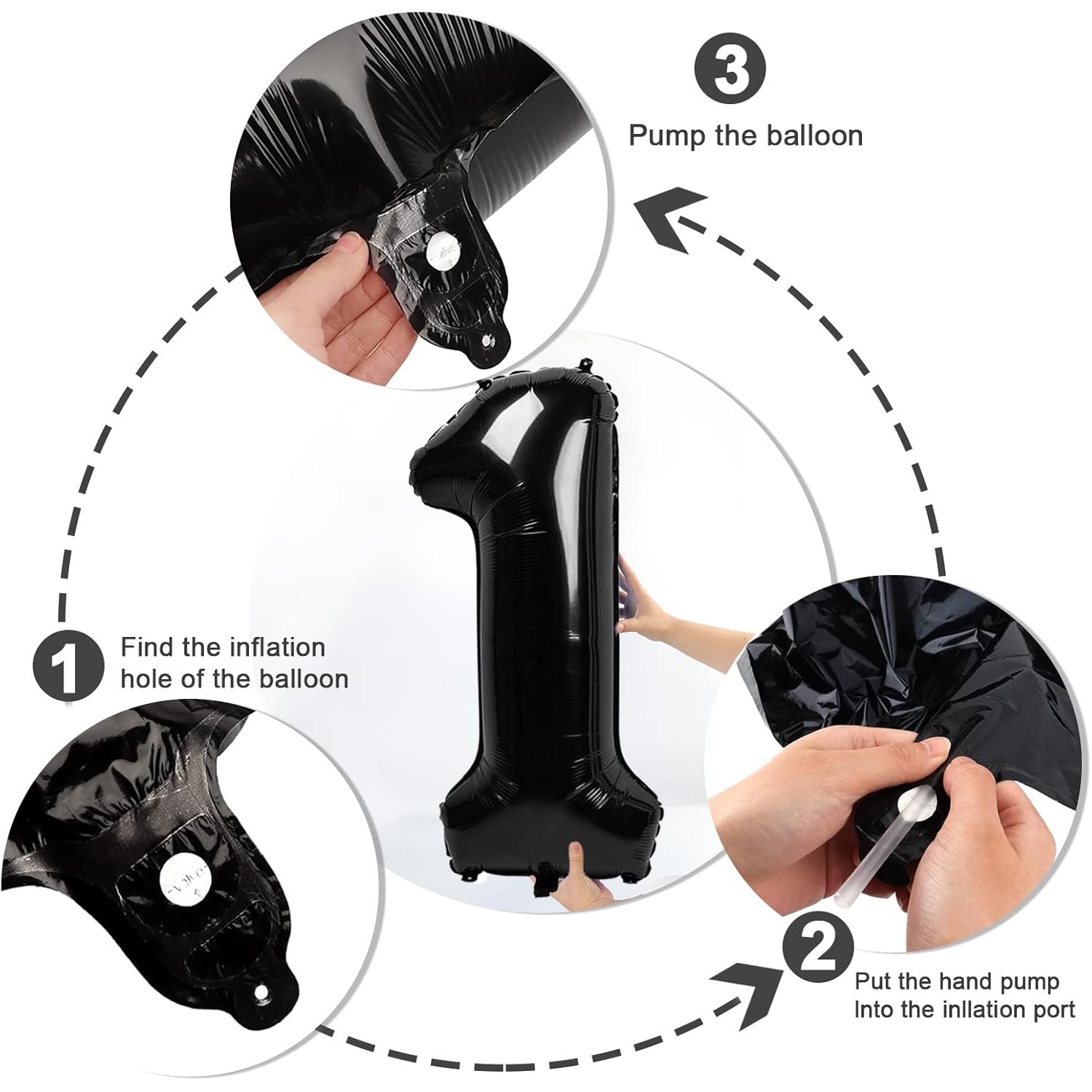 Balon din Folie Metalizata , Figurina Cifra, Tema Aniversare 40 cm, Ambalaj Individual, Pai inclus, Umflare cu Aer sau Heliu, Negru, Cifra 1 - imagine 2