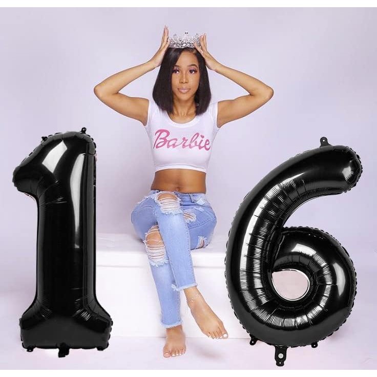 Balon din Folie Metalizata , Figurina Cifra, Tema Aniversare 40 cm, Ambalaj Individual, Pai inclus, Umflare cu Aer sau Heliu, Negru, Cifra 1 - imagine 4