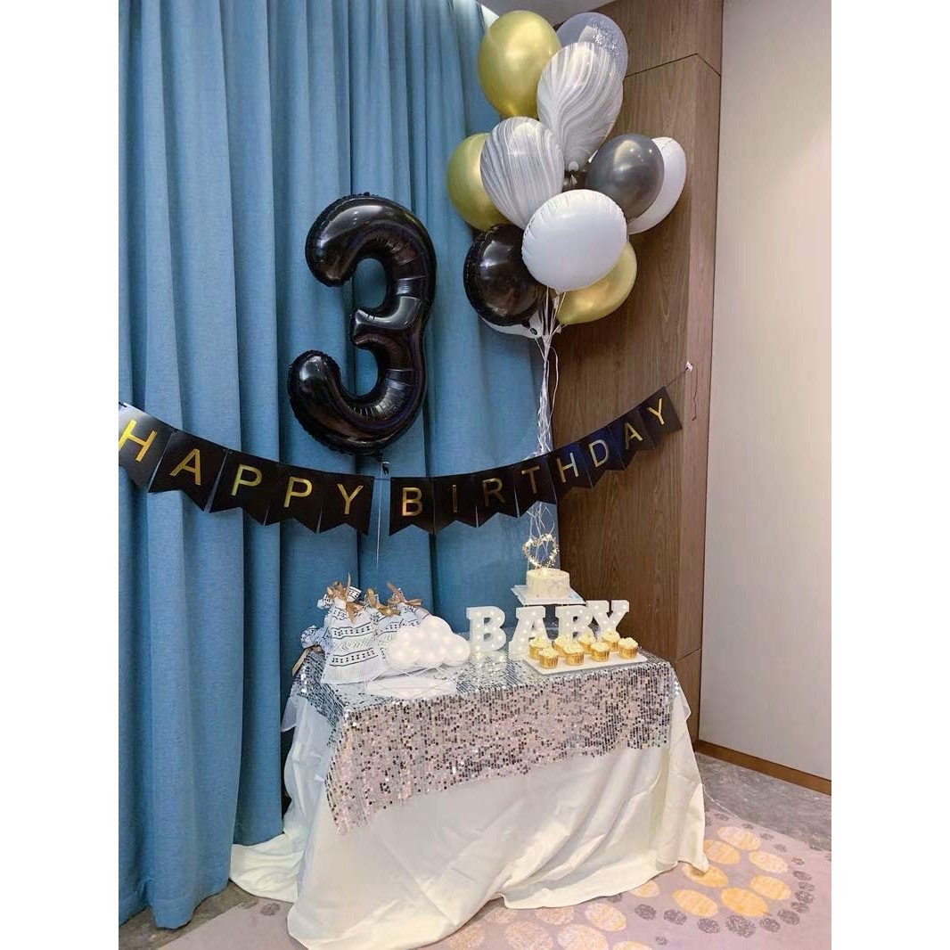 Balon din Folie Metalizata , Figurina Cifra, Tema Aniversare 40 cm, Ambalaj Individual, Pai inclus, Umflare cu Aer sau Heliu, Negru, Cifra 3 - imagine 2