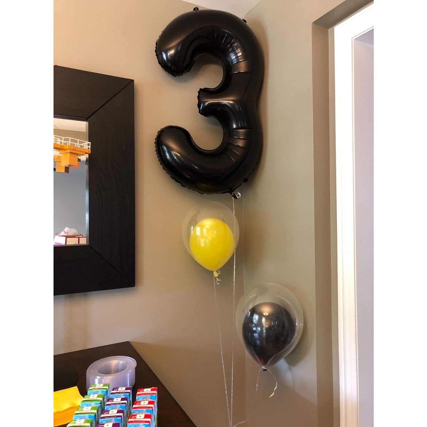 Balon din Folie Metalizata , Figurina Cifra, Tema Aniversare 40 cm, Ambalaj Individual, Pai inclus, Umflare cu Aer sau Heliu, Negru, Cifra 3 - imagine 3