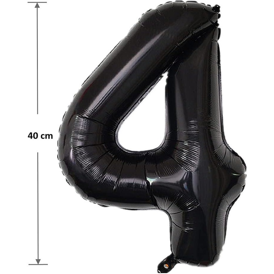Balon din Folie Metalizata , Figurina Cifra, Tema Aniversare 40 cm, Ambalaj Individual, Pai inclus, Umflare cu Aer sau Heliu, Negru, Cifra 4 - imagine 2