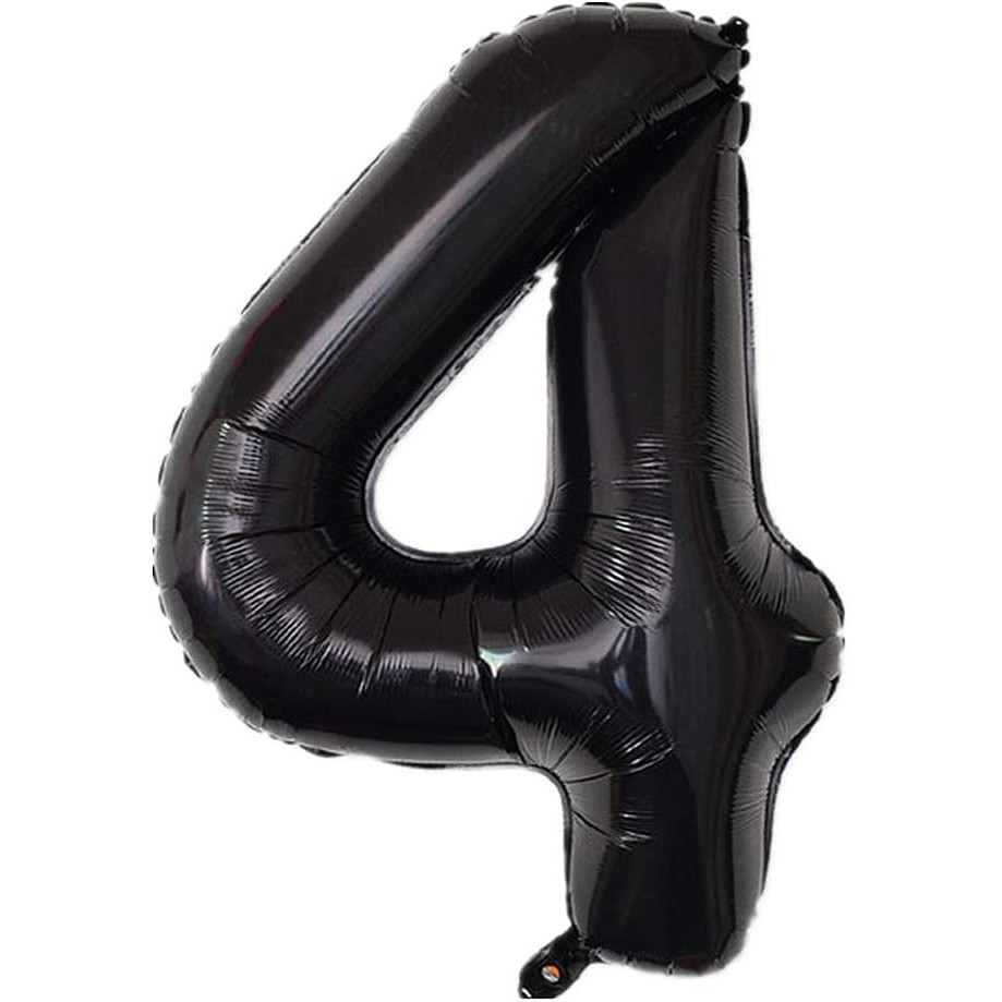 Balon din Folie Metalizata , Figurina Cifra, Tema Aniversare 40 cm, Ambalaj Individual, Pai inclus, Umflare cu Aer sau Heliu, Negru, Cifra 4 - imagine 4
