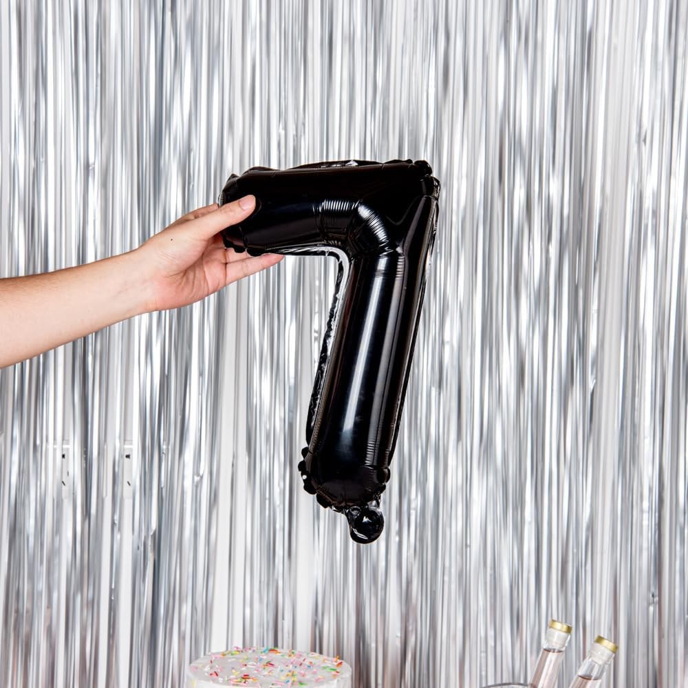 Balon din Folie Metalizata , Figurina Cifra, Tema Aniversare 40 cm, Ambalaj Individual, Pai inclus, Umflare cu Aer sau Heliu, Negru, Cifra 7 - imagine 3