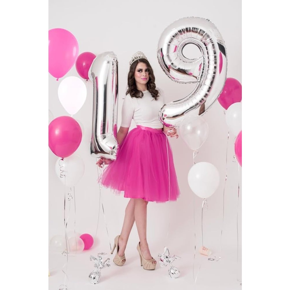 Balon din Folie Metalizata , Figurina Cifra, Tema Aniversare 40 cm, Ambalaj Individual, Pai inclus, Umflare cu Aer sau Heliu, Argintiu, Cifra 9 - imagine 3