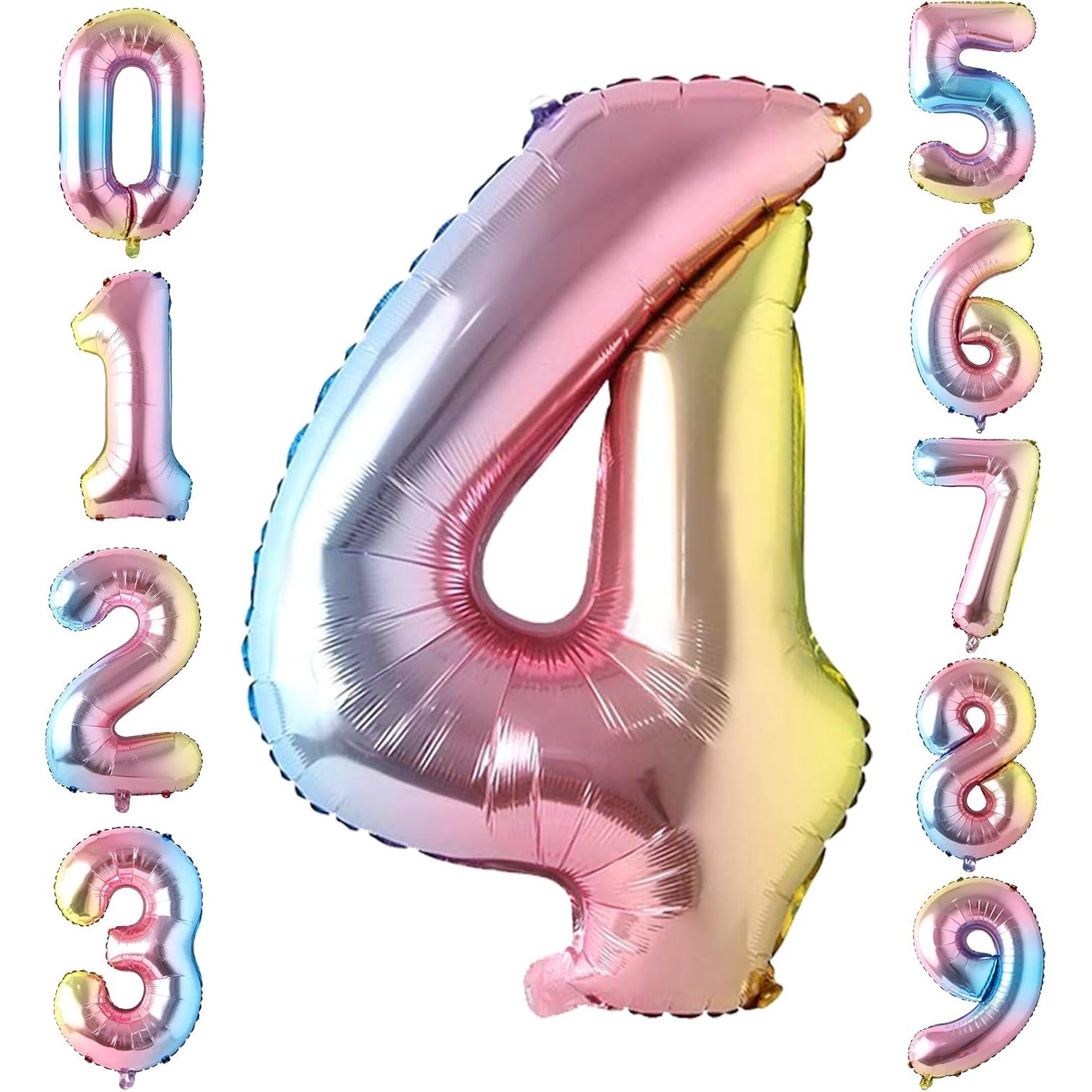 Balon din Folie Metalizata , Figurina Cifra, Tema Aniversare 40 cm, Ambalaj Individual, Pai inclus, Umflare cu Aer sau Heliu, Multicolor, Cifra 4 - imagine 3