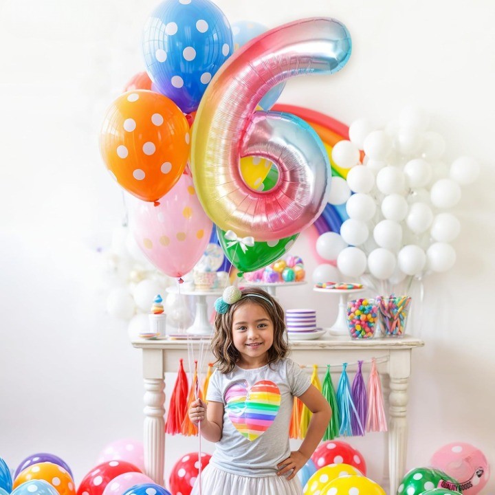 Balon din Folie Metalizata , Figurina Cifra, Tema Aniversare 40 cm, Ambalaj Individual, Pai inclus, Umflare cu Aer sau Heliu, Multicolor, Cifra 6 - imagine 3
