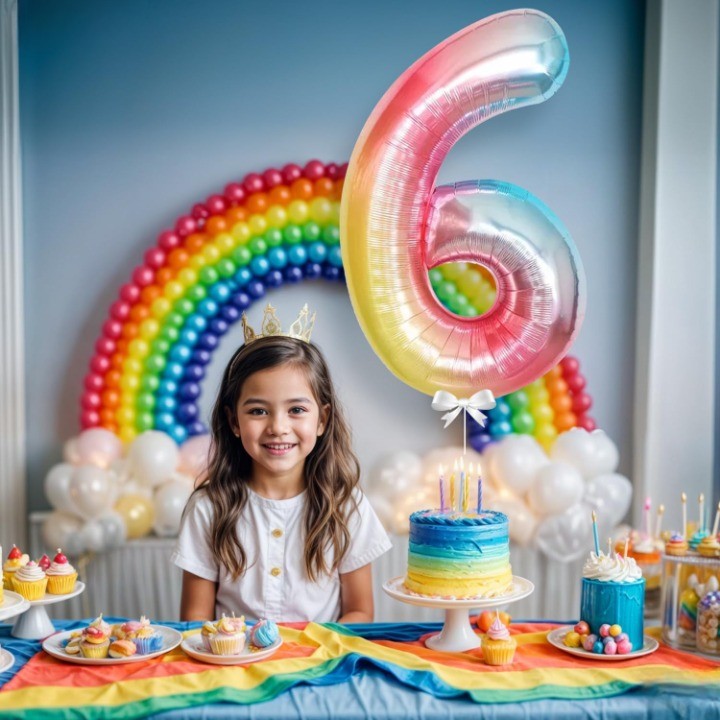 Balon din Folie Metalizata , Figurina Cifra, Tema Aniversare 40 cm, Ambalaj Individual, Pai inclus, Umflare cu Aer sau Heliu, Multicolor, Cifra 6 - imagine 4