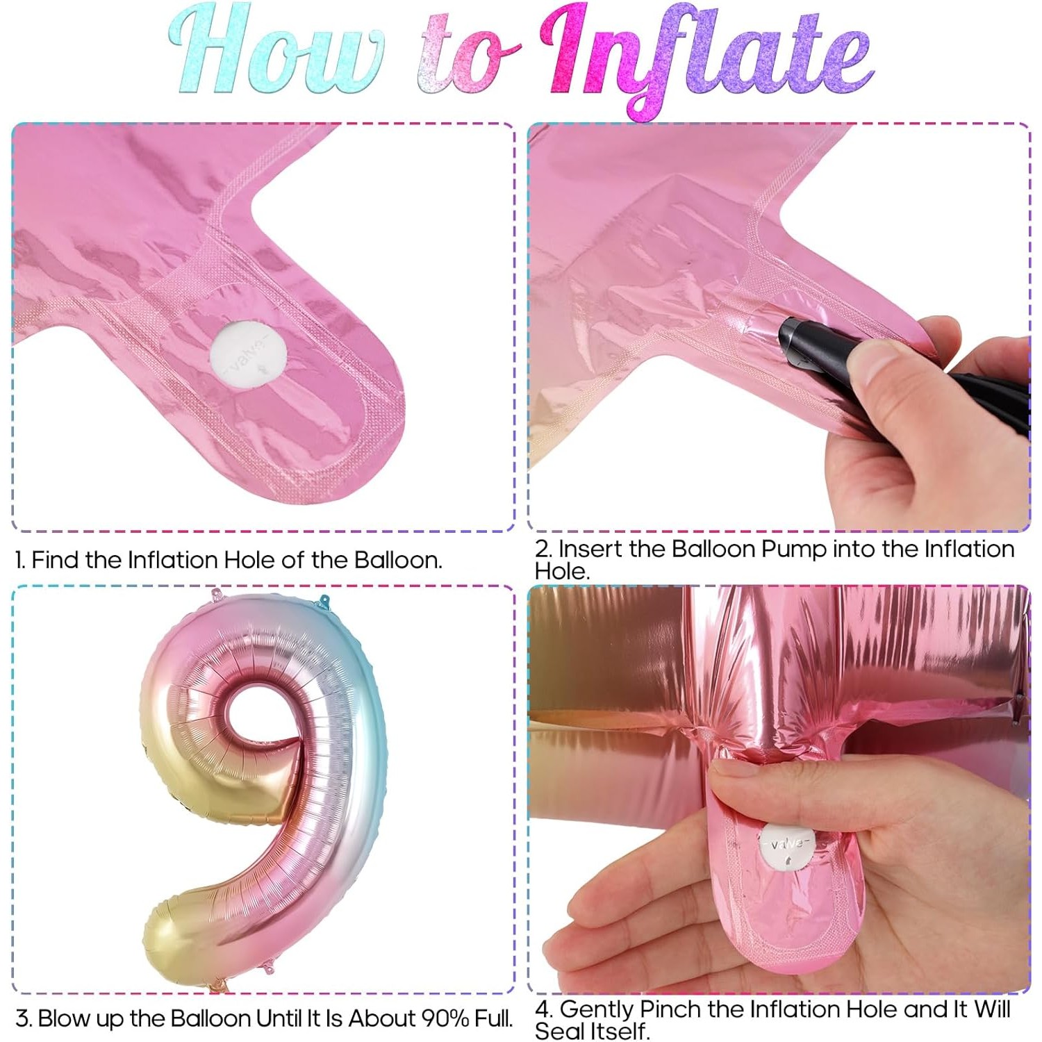 Balon din Folie Metalizata , Figurina Cifra, Tema Aniversare 40 cm, Ambalaj Individual, Pai inclus, Umflare cu Aer sau Heliu, Multicolor, Cifra 9 - imagine 2