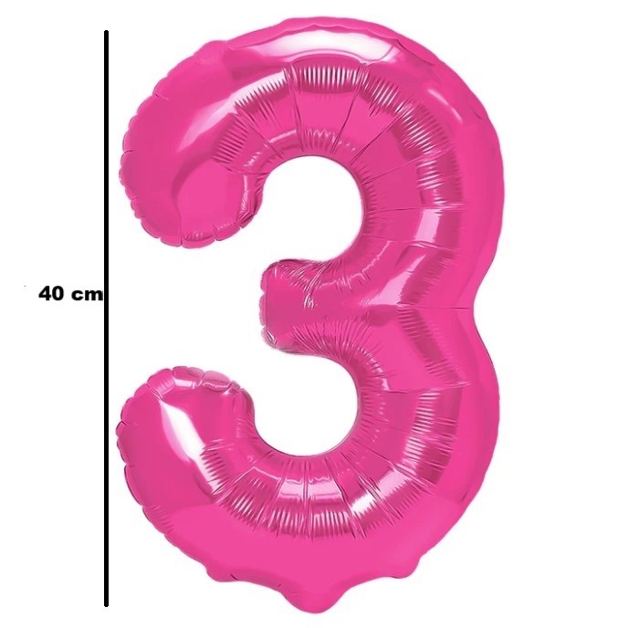 Balon din Folie Metalizata , Figurina Cifra, Tema Aniversare 40 cm, Ambalaj Individual, Pai inclus, Umflare cu Aer sau Heliu, Roz, Cifra 3 - imagine 2
