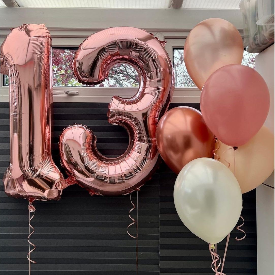 Balon din Folie Metalizata , Figurina Cifra, Tema Aniversare 40 cm, Ambalaj Individual, Pai inclus, Umflare cu Aer sau Heliu, Rose Gold, Cifra 1 - imagine 3