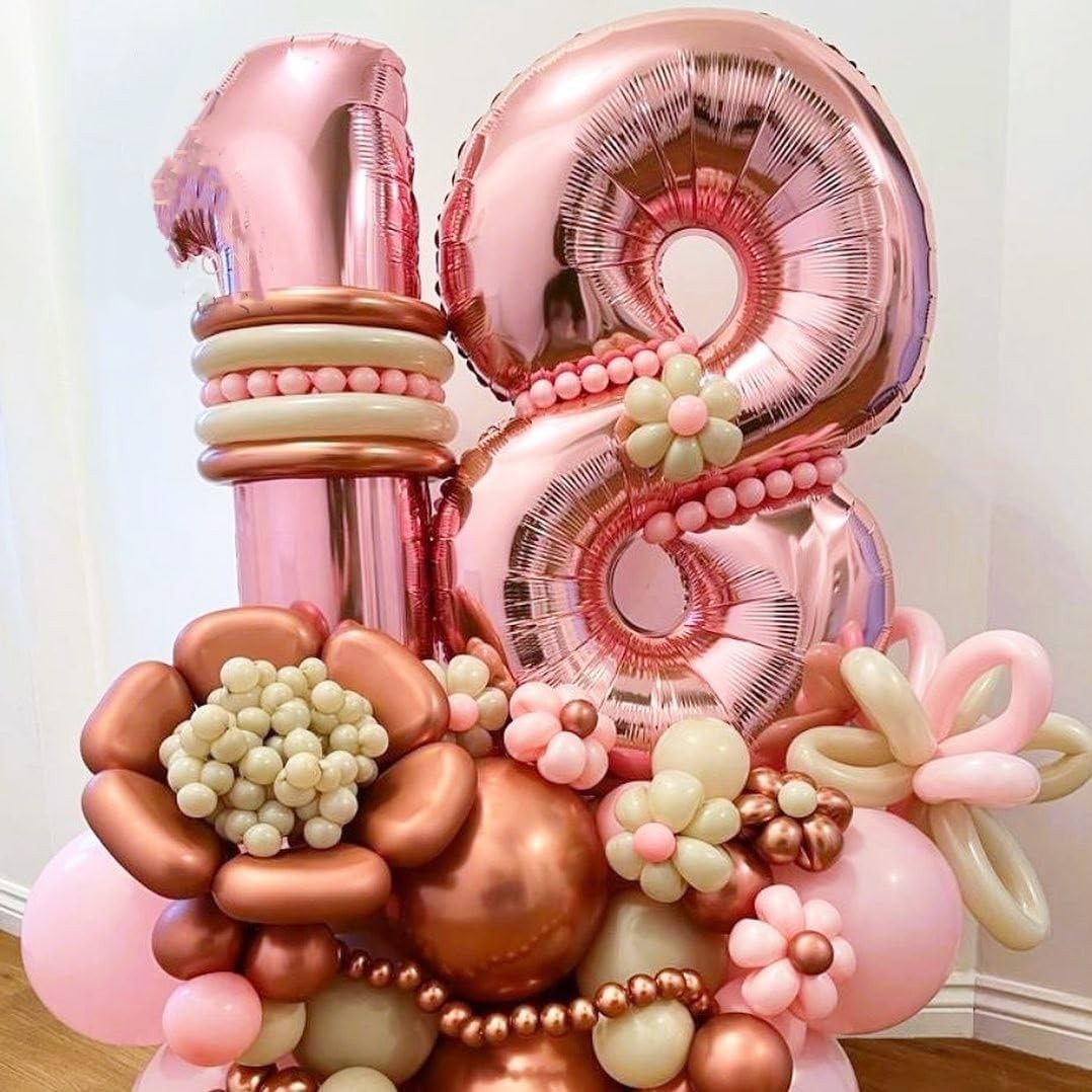Balon din Folie Metalizata , Figurina Cifra, Tema Aniversare 40 cm, Ambalaj Individual, Pai inclus, Umflare cu Aer sau Heliu, Rose Gold, Cifra 1 - imagine 4