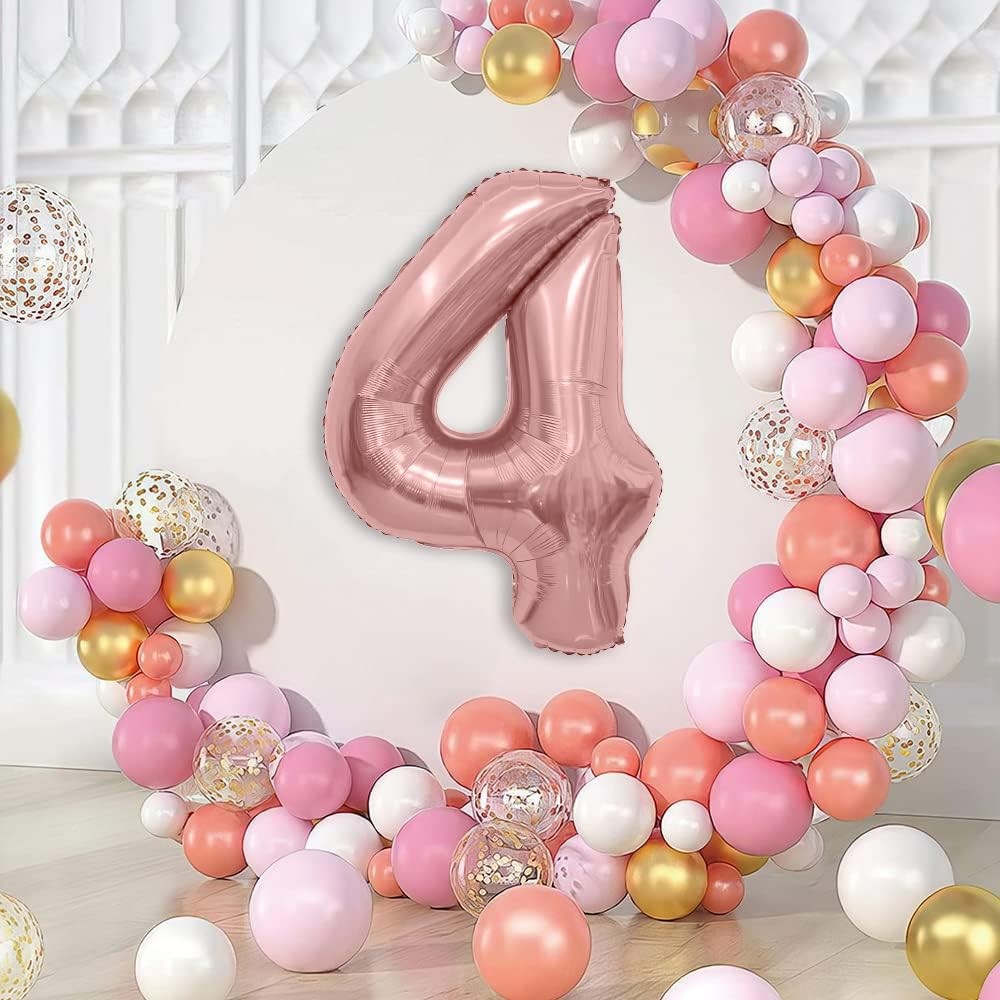 Balon din Folie Metalizata , Figurina Cifra, Tema Aniversare 40 cm, Ambalaj Individual, Pai inclus, Umflare cu Aer sau Heliu, Rose Gold, Cifra 4 - imagine 2