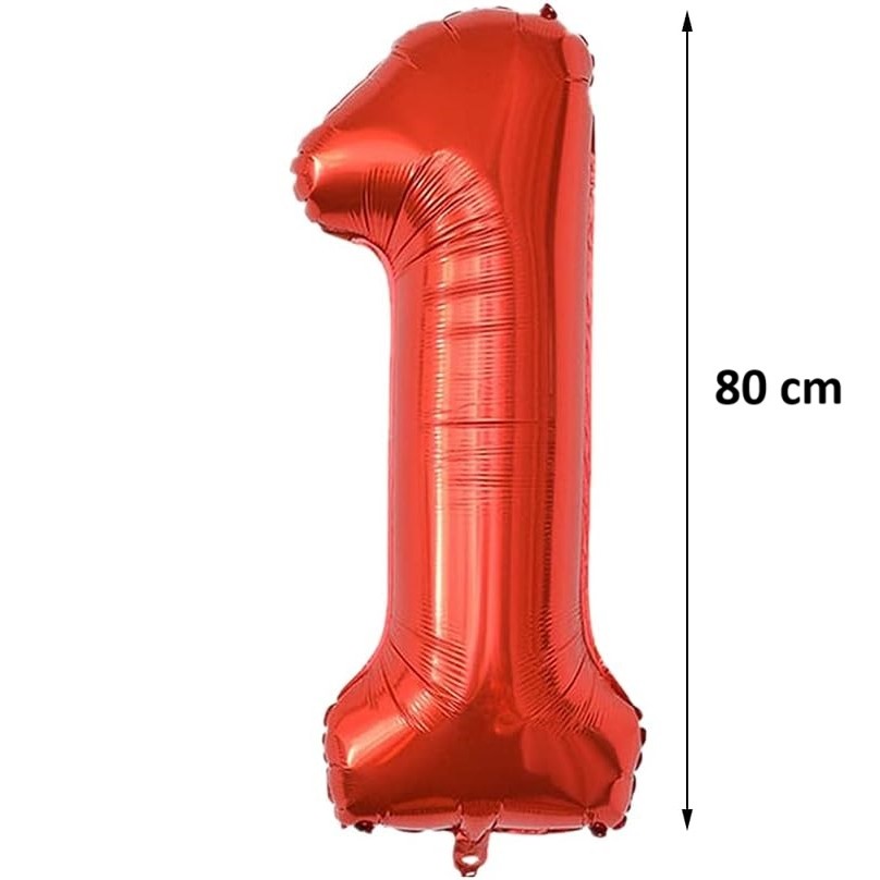 Balon din Folie Metalizata , Figurina Cifra, Tema Aniversare 80 cm, Ambalaj Individual, Pai inclus, Umflare cu Aer sau Heliu, Rosu, Cifra 1 - imagine 2