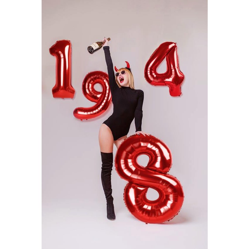 Balon din Folie Metalizata , Figurina Cifra, Tema Aniversare 80 cm, Ambalaj Individual, Pai inclus, Umflare cu Aer sau Heliu, Rosu, Cifra 1 - imagine 4