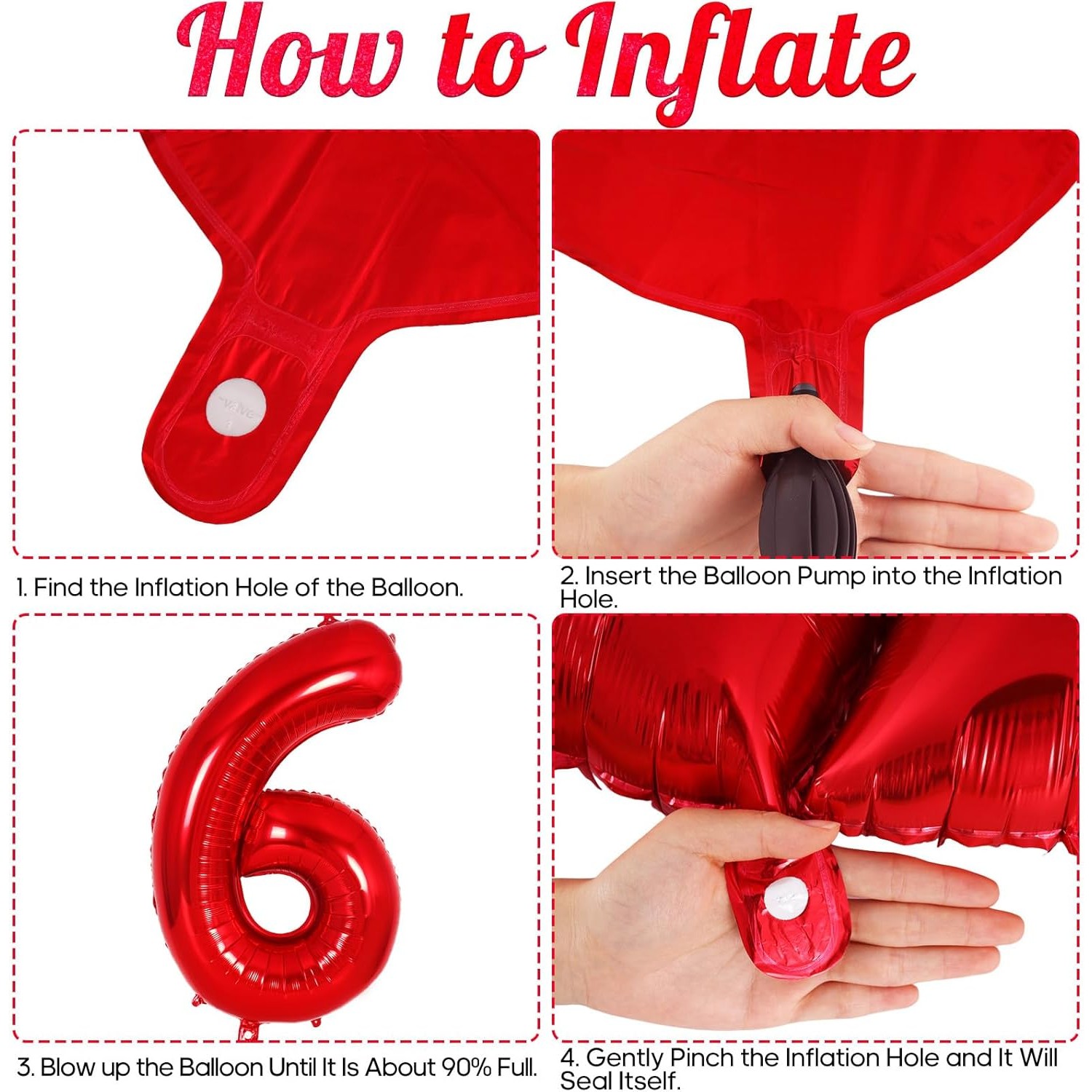 Balon din Folie Metalizata , Figurina Cifra, Tema Aniversare 80 cm, Ambalaj Individual, Pai inclus, Umflare cu Aer sau Heliu, Rosu, Cifra 6 - imagine 3