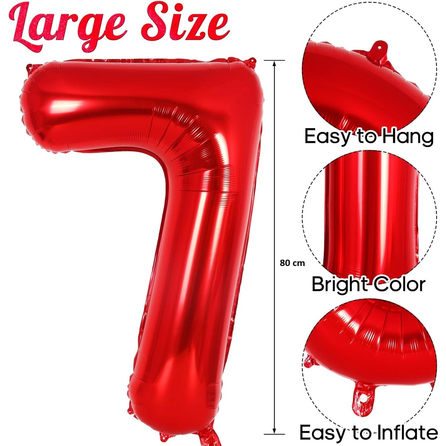 Balon din Folie Metalizata , Figurina Cifra, Tema Aniversare 80 cm, Ambalaj Individual, Pai inclus, Umflare cu Aer sau Heliu, Rosu, Cifra 7 - imagine 2