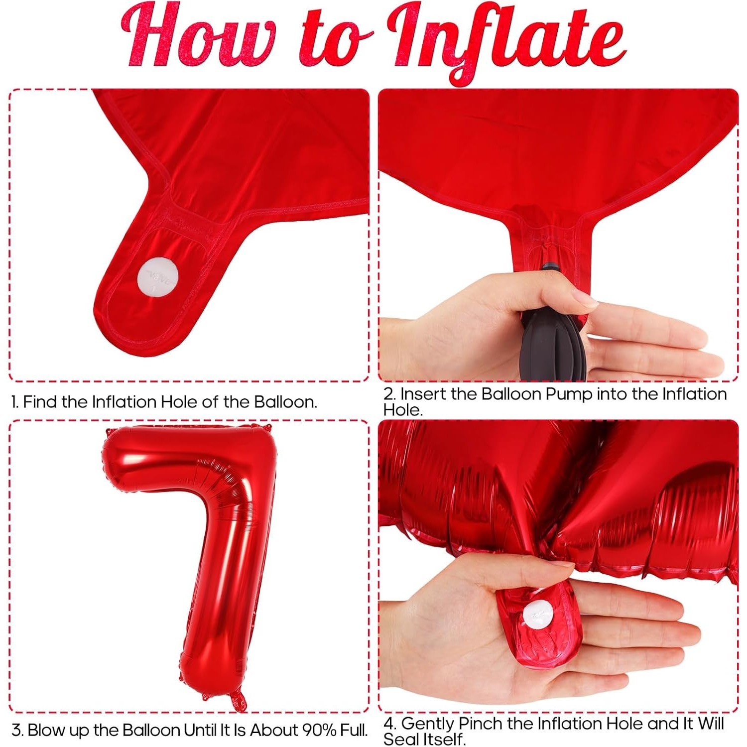 Balon din Folie Metalizata , Figurina Cifra, Tema Aniversare 80 cm, Ambalaj Individual, Pai inclus, Umflare cu Aer sau Heliu, Rosu, Cifra 7 - imagine 3