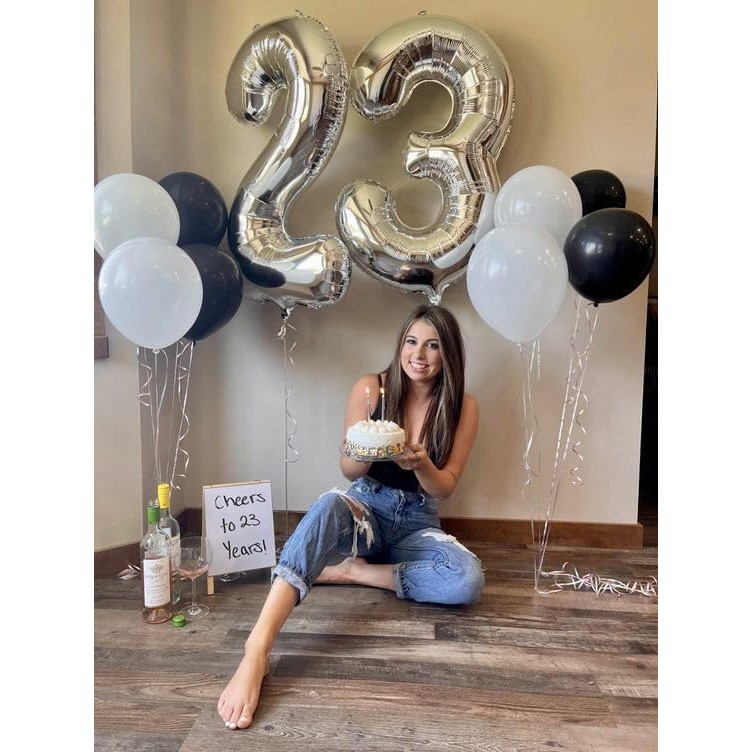 Balon din Folie Metalizata , Figurina Cifra, Tema Aniversare 40 cm, Ambalaj Individual, Pai inclus, Umflare cu Aer sau Heliu, Argintiu, Cifra 3 - imagine 4