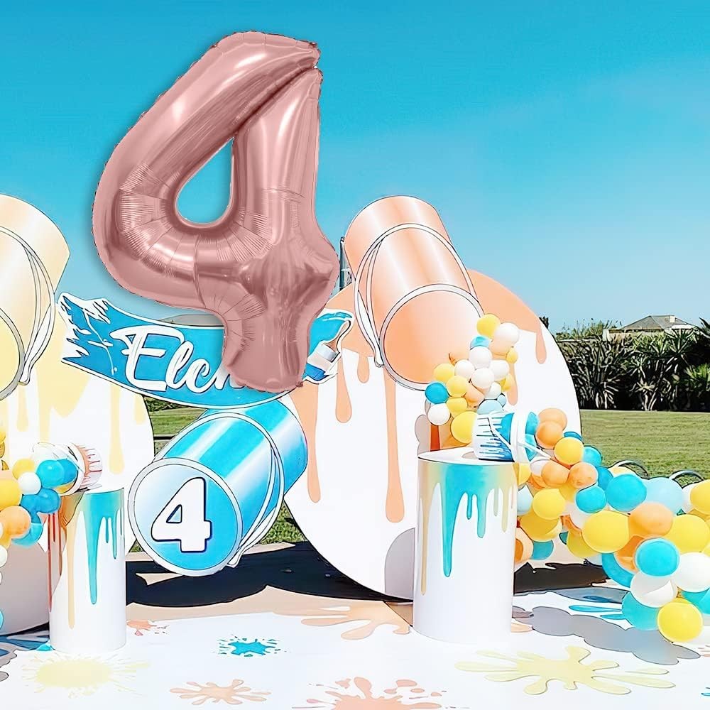 Balon din Folie Metalizata , Figurina Cifra, Tema Aniversare 80 cm, Ambalaj Individual, Pai inclus, Umflare cu Aer sau Heliu, Rose, Cifra 4 - imagine 3