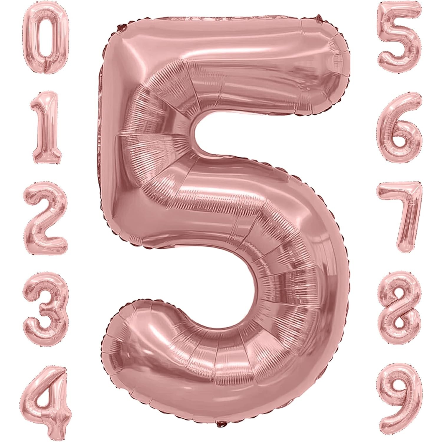 Balon din Folie Metalizata , Figurina Cifra, Tema Aniversare 80 cm, Ambalaj Individual, Pai inclus, Umflare cu Aer sau Heliu, Rose, Cifra 5 - imagine 4