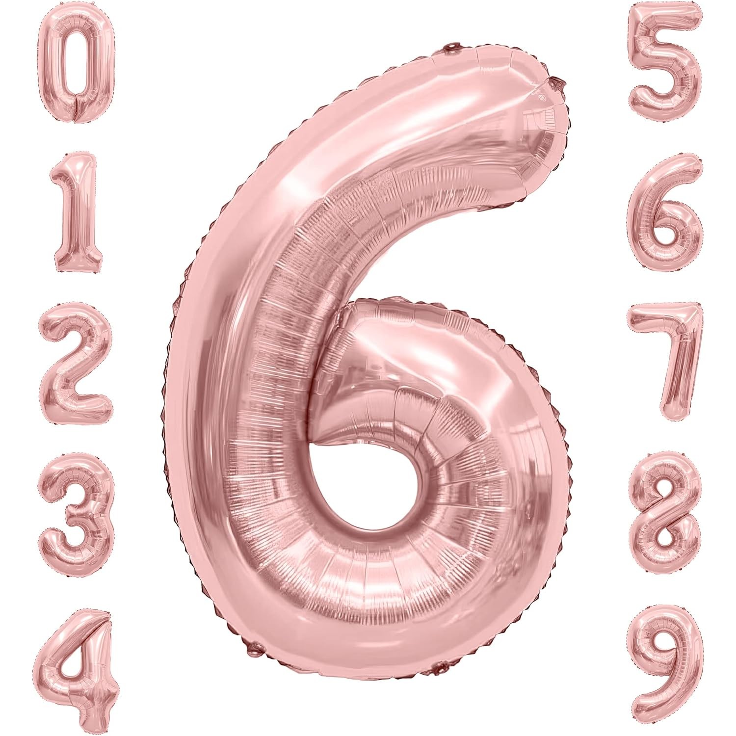 Balon din Folie Metalizata , Figurina Cifra, Tema Aniversare 80 cm, Ambalaj Individual, Pai inclus, Umflare cu Aer sau Heliu, Rose, Cifra 6 - imagine 4