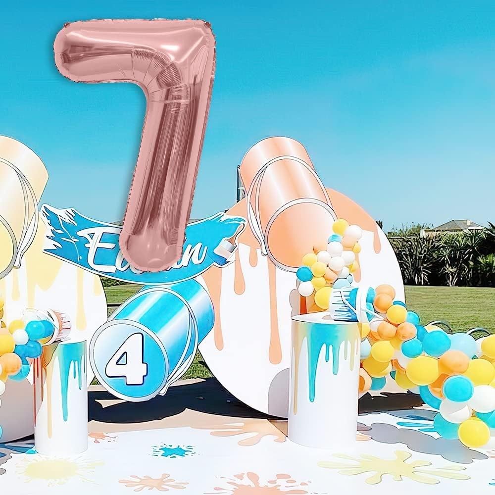 Balon din Folie Metalizata , Figurina Cifra, Tema Aniversare 80 cm, Ambalaj Individual, Pai inclus, Umflare cu Aer sau Heliu, Rose, Cifra 7 - imagine 3