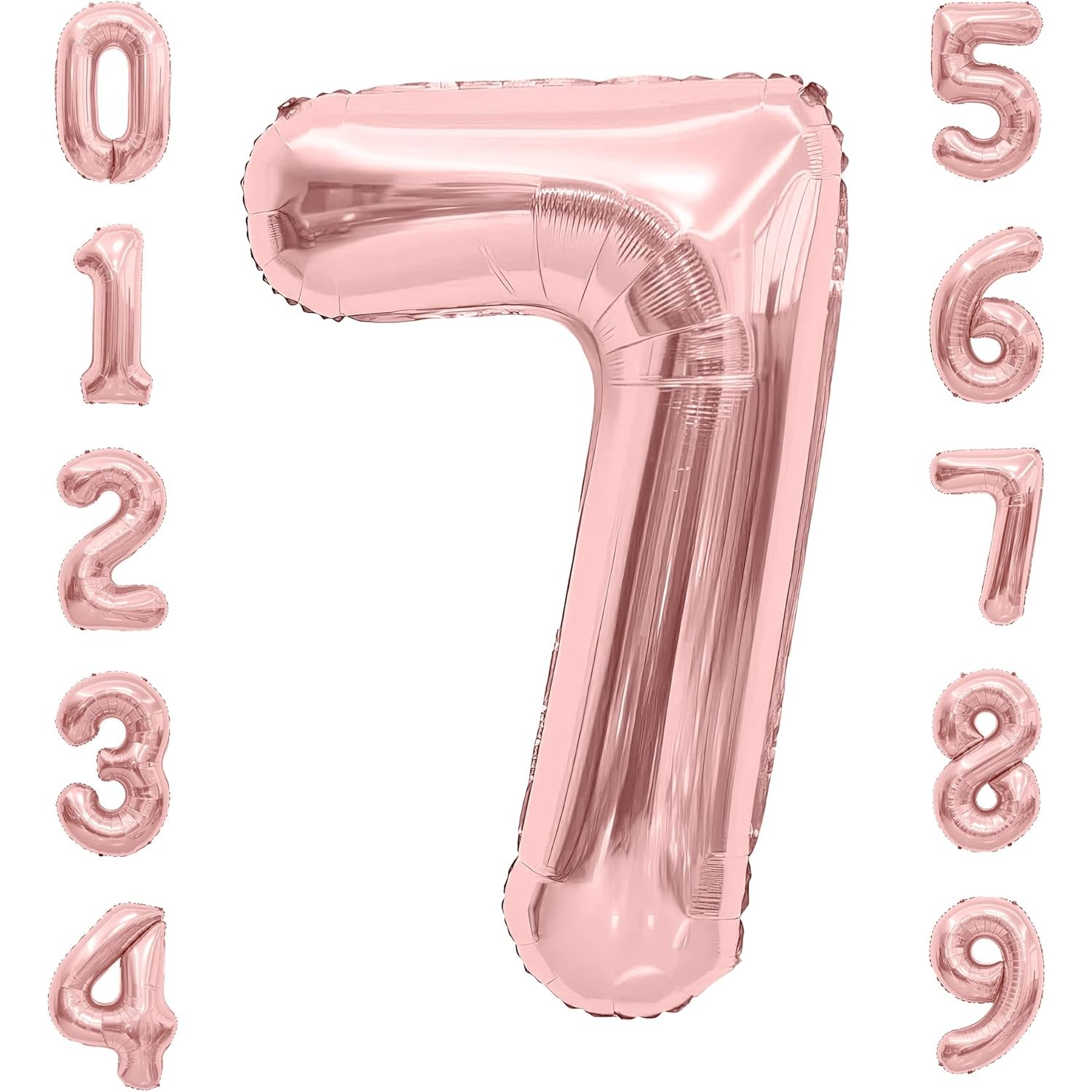 Balon din Folie Metalizata , Figurina Cifra, Tema Aniversare 80 cm, Ambalaj Individual, Pai inclus, Umflare cu Aer sau Heliu, Rose, Cifra 7 - imagine 4