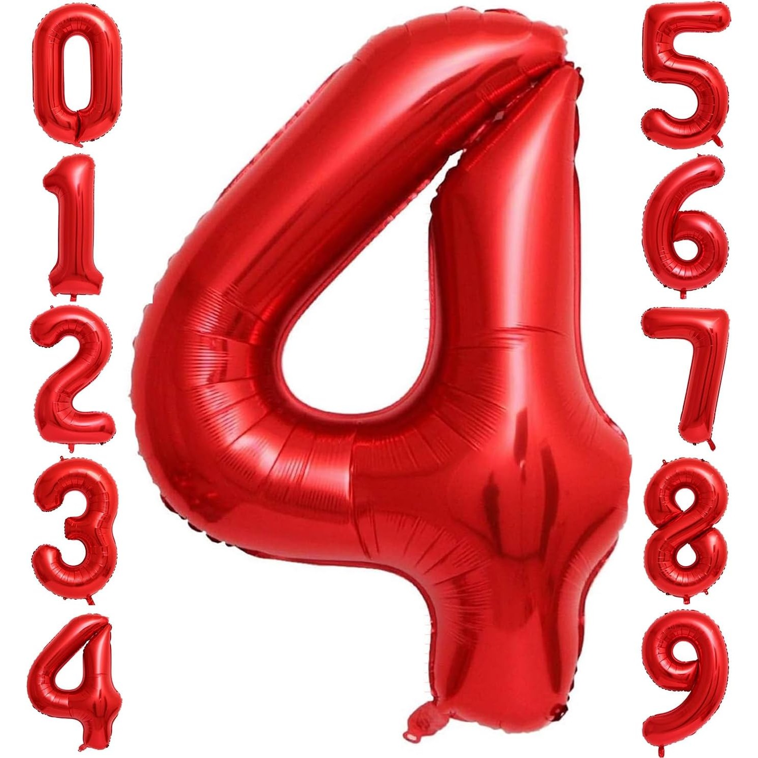 Balon din Folie Metalizata , Figurina Cifra, Tema Aniversare 80 cm, Ambalaj Individual, Pai inclus, Umflare cu Aer sau Heliu, Rosu, Cifra 4 - imagine 3