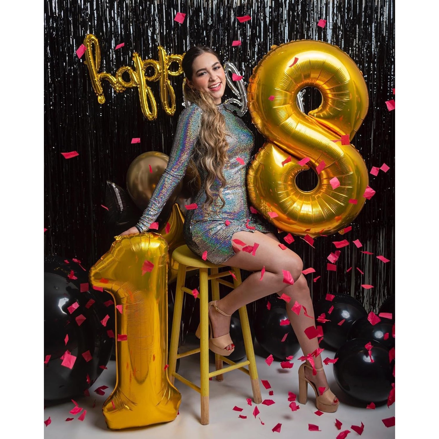 Balon din Folie Metalizata , Figurina Cifra, Tema Aniversare 80 cm, Ambalaj Individual, Pai inclus, Umflare cu Aer sau Heliu, Auriu, Cifra 8 - imagine 3