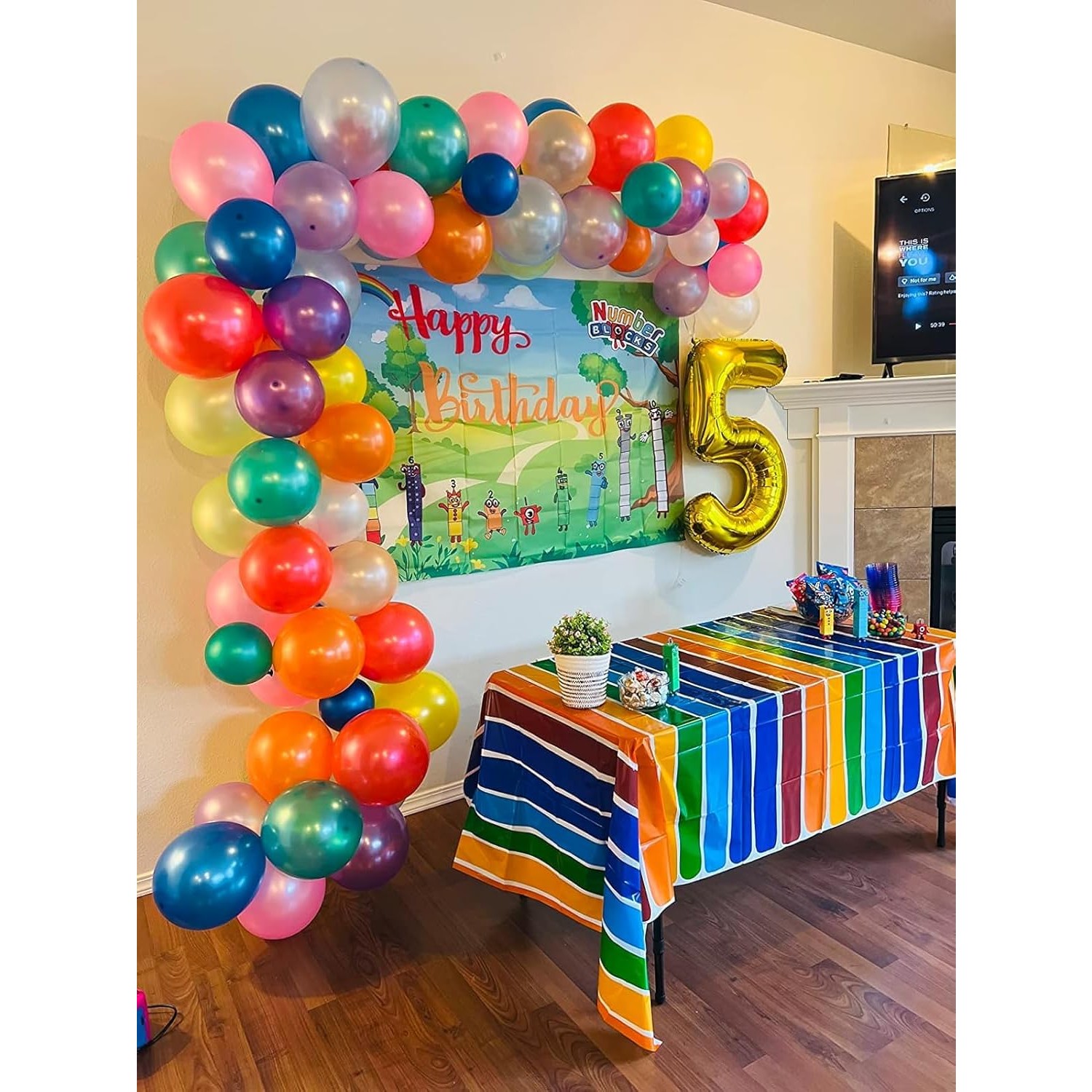 Balon din Folie Metalizata , Figurina Cifra, Tema Aniversare 80 cm, Ambalaj Individual, Pai inclus, Umflare cu Aer sau Heliu, Auriu, Cifra 5 - imagine 4