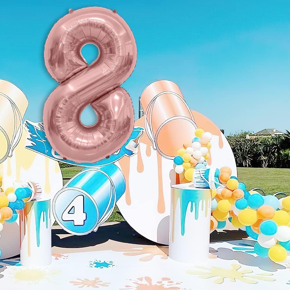 Balon din Folie Metalizata , Figurina Cifra, Tema Aniversare 80 cm, Ambalaj Individual, Pai inclus, Umflare cu Aer sau Heliu, Rose Gold, Cifra 8 - imagine 4