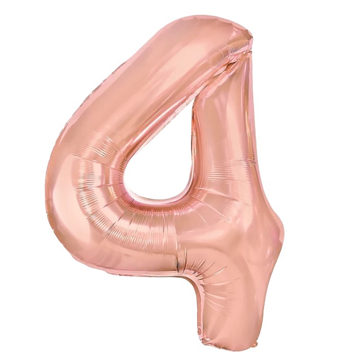 Balon din Folie Metalizata , Figurina Cifra, Tema Aniversare 80 cm, Ambalaj Individual, Pai inclus, Umflare cu Aer sau Heliu, Rose, Cifra 4