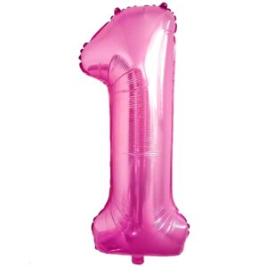 Balon din Folie Metalizata , Figurina Cifra, Tema Aniversare 80 cm, Ambalaj Individual, Pai inclus, Umflare cu Aer sau Heliu, Roz, Cifra 1