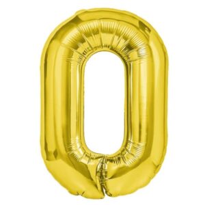 Balon din Folie Metalizata , Figurina Cifra, Tema Aniversare 80 cm, Ambalaj Individual, Pai inclus, Umflare cu Aer sau Heliu, Auriu, Cifra 0
