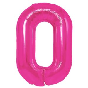 Balon din Folie Metalizata , Figurina Cifra, Tema Aniversare 80 cm, Ambalaj Individual, Pai inclus, Umflare cu Aer sau Heliu, Roz, Cifra 0