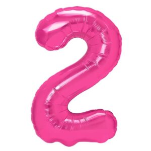 Balon din Folie Metalizata , Figurina Cifra, Tema Aniversare 80 cm, Ambalaj Individual, Pai inclus, Umflare cu Aer sau Heliu, Roz, Cifra 2