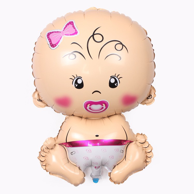 Balon din Folie Metalizata, , Figurina Fetita, Tema Botez, 73x48 cm,  Ambalaj Individual, Pai Inclus, Umflare cu Aer sau Heliu, Roz - imagine 3