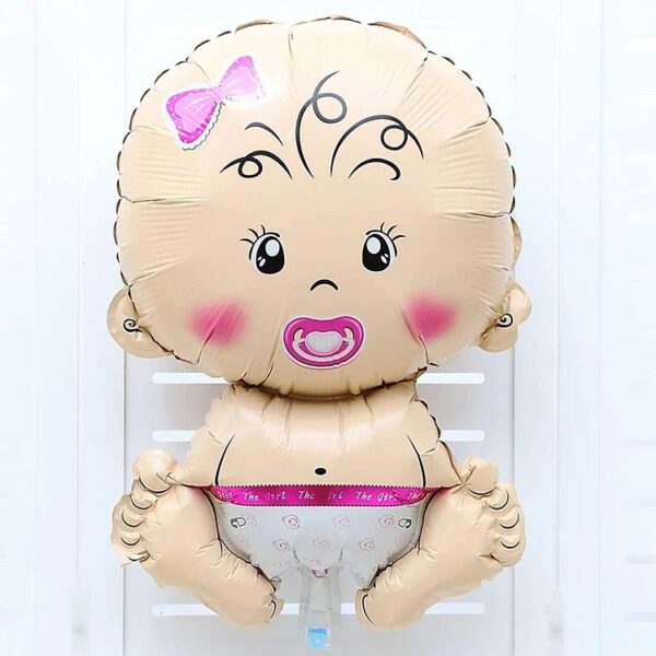 Balon din Folie Metalizata, , Figurina Fetita, Tema Botez, 73x48 cm,  Ambalaj Individual, Pai Inclus, Umflare cu Aer sau Heliu, Roz - imagine 4